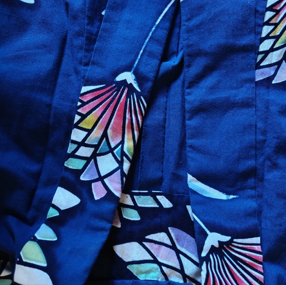 Blue Unisex Kimono; Slate Blue with Multicoloured Lotus Flower Design. - Picture 10 of 11